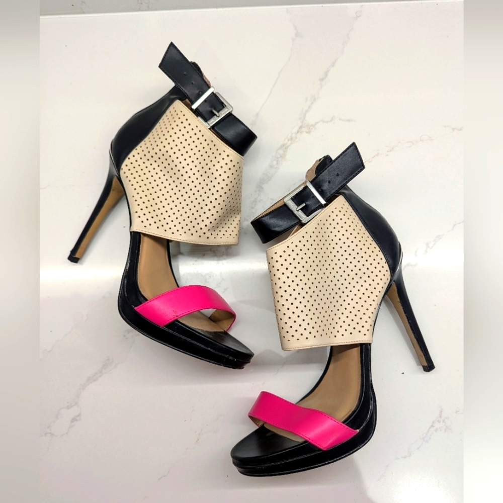 Juicy Couture Heels Pink & Beige Two-Tone Stilettos, Perforated Style, Size 10